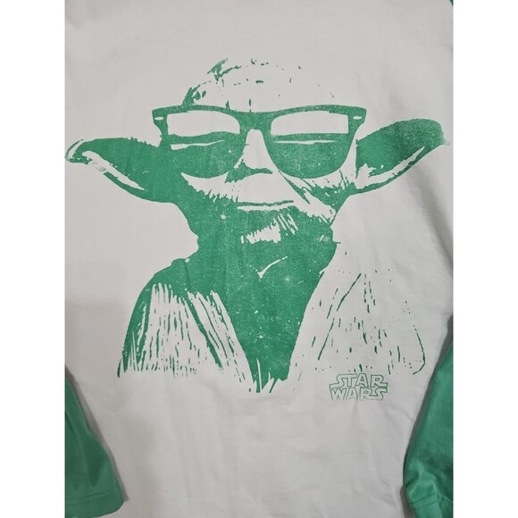 Star Wars Vintage Yoda Sunglasses Green & White Long Sleeve T-Shirt 90s Medium? - Picture 2 of 10